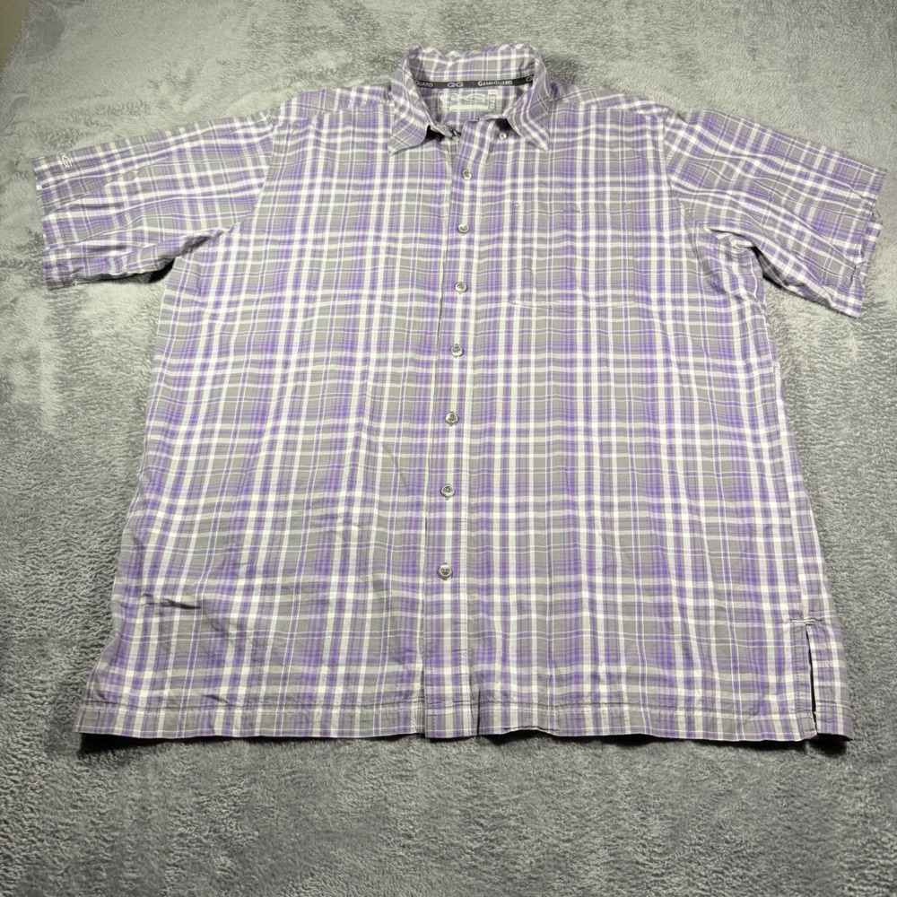 Game Guard Outdoors Mens Purple Plaid Short Sleeve Button Down Shirt Sz XL 1719